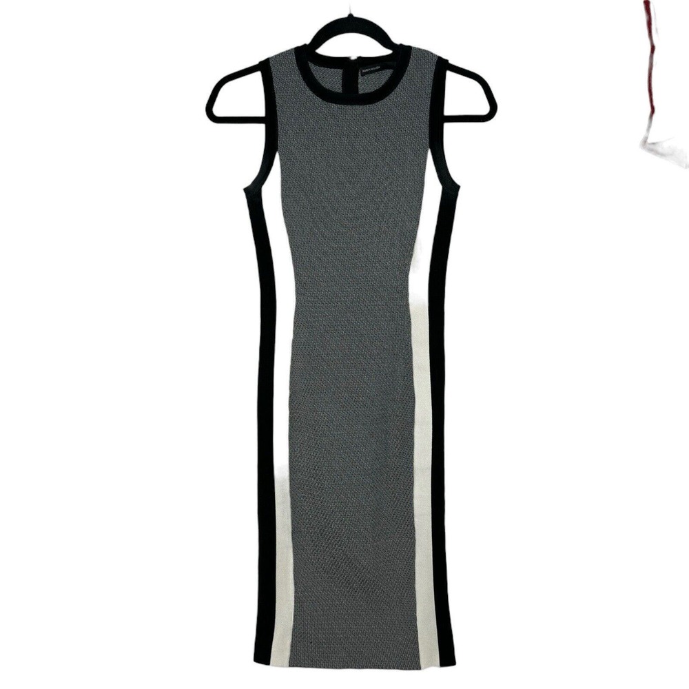 Karen Millen XS Sleeveless Expo Zip Long Bodycon Wiggle Pencil Side Stripe Dress - Picture 4 of 14